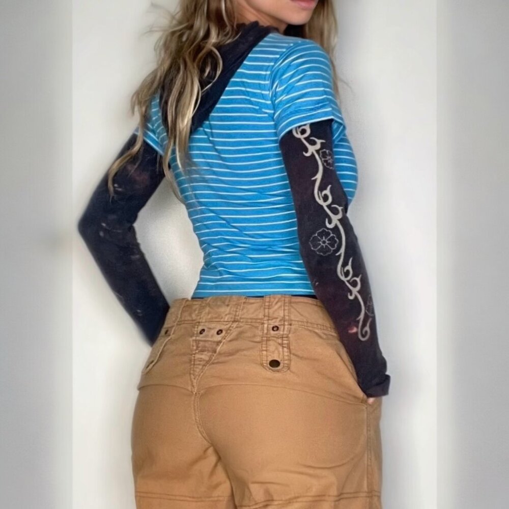 80s Blue Pinstripe Ringer Baby Tee | USA-Made Vintage Y2K Preppy Coquette